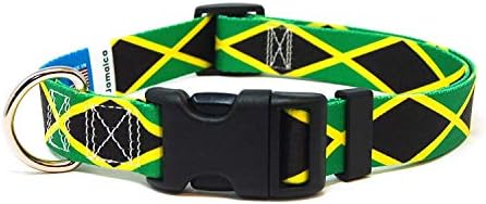 Jamaica Nyakörv | Jamaica Zászló | gyorskioldó Csattal | Made in NJ, USA | Közepes testű Kutyák | 3/4 hüvelyk Széles