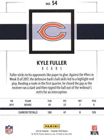 2018 Panini NFL-Foci 54 Kyle Teljesebb Chicago Bears Hivatalos Kereskedési Kártya