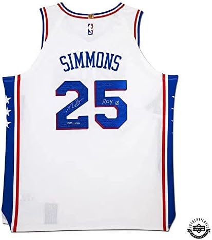 Ben Simmons Dedikált & Feliratos ROY '18 Philadelphia 76ers Kék Eredeti Nike Jersey - Felső szint - Dedikált NBA Mezek