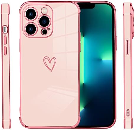 AIGOMARA Kompatibilis iPhone 14 Pro Max Esetben a Szív Design Galvanizáló Rózsaszín Borító Ütésálló Védelem Anti-Karcolja