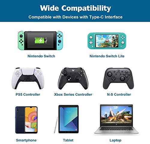 NexiGo Dual USB-C Kábel PS5 Vezérlő, Töltő, 10ft 2-in-1 Osztott Töltő Kábel Playstation 5 / Xbox Sorozat X & S/Xbox/Nintendo