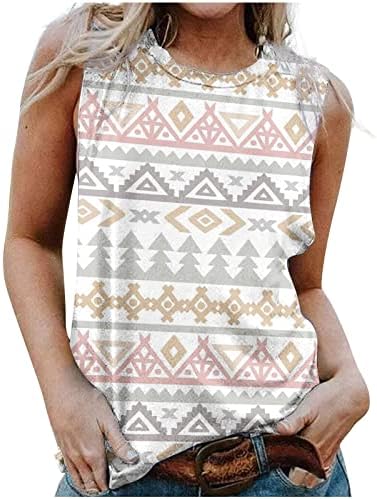 Nyugat-Tartály Pólók Női 2023 Vintage Ujjatlan Felsők Azték Nyomtatott O-Nyakú Póló Etnikai Tunika Edzés Mellény, Blúz